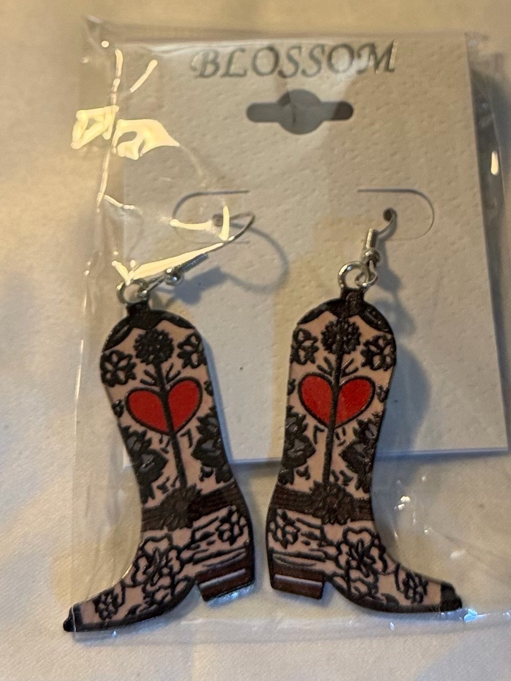 Blossom Boot w/Heart Dangle Earrings - Cowboy Boho in Brown, Beige and Red
